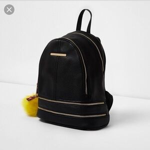 River Island Black Vegan Leather Double Zip Mini Backpack